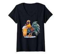 Femme Art de thé boba mignon pour enfants, garçons et filles, amateurs de nourriture kawaii T-Shirt avec Col en V