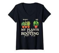 Femme Art des Amoureux des Plantes « Mes Plantes s'enracinent pour Moi » T-Shirt avec Col en V