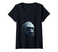 Femme Art des légendes de la Montagne avec Visage de yéti et de créature enneigée T-Shirt avec Col en V