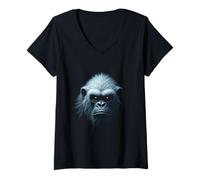 Femme Art des légendes de la Montagne avec Visage de yéti et de créature enneigée T-Shirt avec Col en V