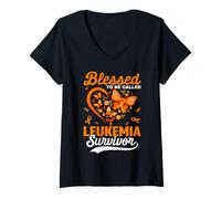Femme Art des survivants de la leucémie - Sensibilisation à la leucémie T-Shirt avec Col en V