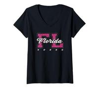Femme Art d'État collégial rétro Florida Cheer Pink Leopard T-Shirt avec Col en V