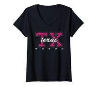 Femme Art d'État collégial rétro Texas Cheer Pink Leopard T-Shirt avec Col en V