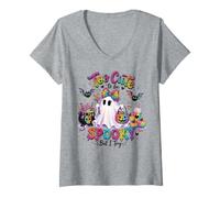 Femme Art d'halloween en Forme de léopard fantôme Arc-en-Ciel trop Mignon pour être Effrayant T-Shirt avec Col en V