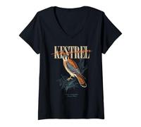 Femme Art d'oiseaux crécerelles américains Vintage, Observation de la Nature T-Shirt avec Col en V
