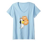 Femme Art du Bonheur de Dessin animé Vintage T-Shirt avec Col en V