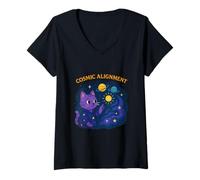 Femme Art du Chat Mystique d'alignement Cosmique T-Shirt avec Col en V