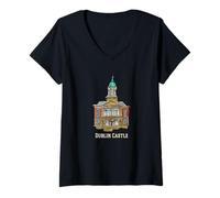 Femme Art du château de Dublin T-Shirt avec Col en V