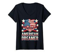 Femme Art du Drapeau américain American Dreamer Patriotic Heart Stars Stripes T-Shirt avec Col en V