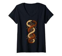 Femme Art du symbole de la géométrie sacrée du serpent jumeau Sri Yantra T-Shirt avec Col en V