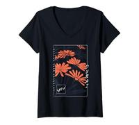 Femme Art Floral Abstrait de Dubaï imprimé Arabe Moderne T-Shirt avec Col en V