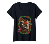 Femme Art Floral Chevalier polonais Poppies Romance Cheval T-Shirt avec Col en V
