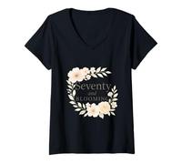 Femme Art Floral de célébration Soixante-dix Floraison T-Shirt avec Col en V