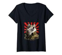 Femme Art Gardien de l'esprit Loup rétro T-Shirt avec Col en V