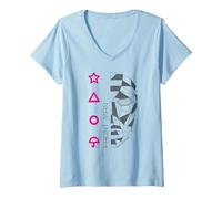 Femme Art géométrique de Squid Game Front Man T-Shirt avec Col en V, Bleu Céleste, XL