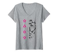 Femme Art géométrique de Squid Game Front Man T-Shirt avec Col en V, Gris Chiné, M