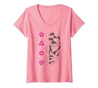 Femme Art géométrique de Squid Game Front Man T-Shirt avec Col en V, Rose, XXL