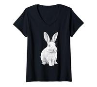 Femme Art géométrique lapin blanc T-Shirt avec Col en V