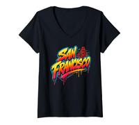 Femme Art Graffiti du Pont du Golden Gate de San Francisco T-Shirt avec Col en V