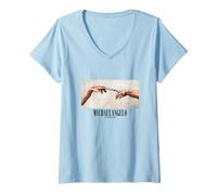 Femme Art Graphic Unique Michel-Ange Création d'Adam PAPL14780 T-Shirt avec Col en V