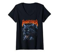 Femme Art Graphique de panthère Noire pour passionnés de la Nature T-Shirt avec Col en V