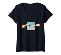 Femme Art Graphique Unique Michel-Ange La Création d'Adam PAPL064 T-Shirt avec Col en V