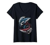 Femme Art Japonais Baleine à Bosse Bien Et Mal T-Shirt avec Col en V