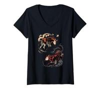 Femme Art Japonais Okapi Bien et Mal Forêt Girafe T-Shirt avec Col en V
