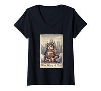 Femme Art Japonais Ukiyo-e Ohio Owl Samurai Warrior T-Shirt avec Col en V