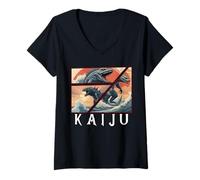 Femme Art kaiju japonais rétro vintage, légendaire rare kaiju T-Shirt avec Col en V