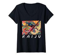Femme Art kaiju japonais rétro vintage, légendaire rare kaiju T-Shirt avec Col en V