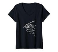 Femme Art Katana du samouraï sautant T-Shirt avec Col en V