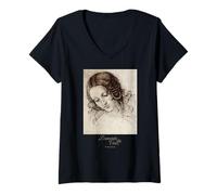 Femme Art Léonard de Vinci Dessin Peinture Musée Renaissance T-Shirt avec Col en V