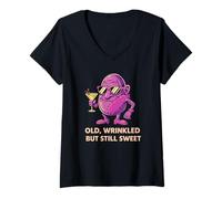 Femme Art Mascotte drôle ridé Raisin Encore Doux T-Shirt avec Col en V