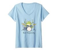 Femme Art Musical rétro Beat Responsibly Funny Frog Drummer T-Shirt avec Col en V