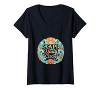 Femme Art océanique culturel AAPI Unity Circle T-Shirt avec Col en V