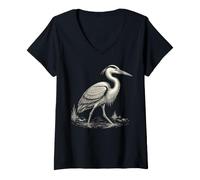 Femme Art ornithologique Vintage Blue Heron T-Shirt avec Col en V