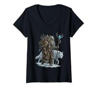 Femme Art païen du chaman Loup druide Nordique amanita Champignon païen T-Shirt avec Col en V
