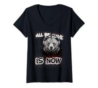Femme Art philosophique de l'ours - Graphique Musical inspirant T-Shirt avec Col en V