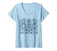 Femme Art Populaire scandinave Fleurs Cottagecore Nature Top T-Shirt avec Col en V