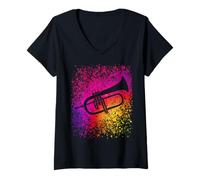 Femme Art pour Joueur Bugle ou Flugelhorn en Jazz et Brass Band T-Shirt avec Col en V