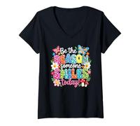 Femme Art rétro coloré avec Citation Be The Reason Someone Smiles Today T-Shirt avec Col en V