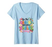 Femme Art rétro coloré avec Citation Be The Reason Someone Smiles Today T-Shirt avec Col en V