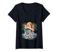 Femme Art rétro de South Laguna South County of Orange Surfboards T-Shirt avec Col en V