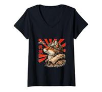 Femme Art rétro Fox Aviator Warrior T-Shirt avec Col en V