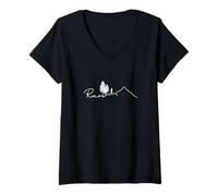 Femme Art Run Mountain Line T-Shirt avec Col en V