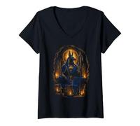 Femme Art sacré de la divinité égyptienne Assise Anubis T-Shirt avec Col en V