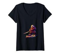 Femme Art Spirituel d'honneur Samurai Panda Warrior T-Shirt avec Col en V