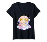 Femme Art sur vitrail Ange Mignon Ange Pastel T-Shirt avec Col en V