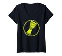 Femme Art Tambour Djembé Génial pour Fier Batteur Djembé de Reggae T-Shirt avec Col en V